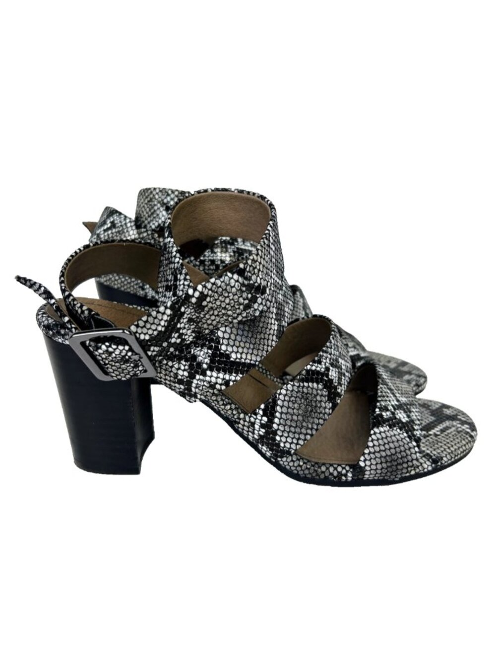 Vionic Blaire Snake Print Leather Strappy Block Heel Sandals Comfort Shoes 9.5